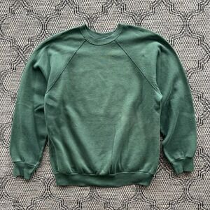 Vintage Tultex Sweatshirt Mens Large Green Crewneck Raglan Pullover Made USA 90s